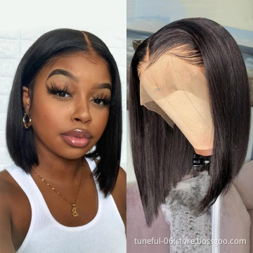 Cheap Wholesale Peruvian Short Bob Lace Wig Human Hair Straight 4x4 Closure Bob Wigs With Bangs For Black Women Bob Wig